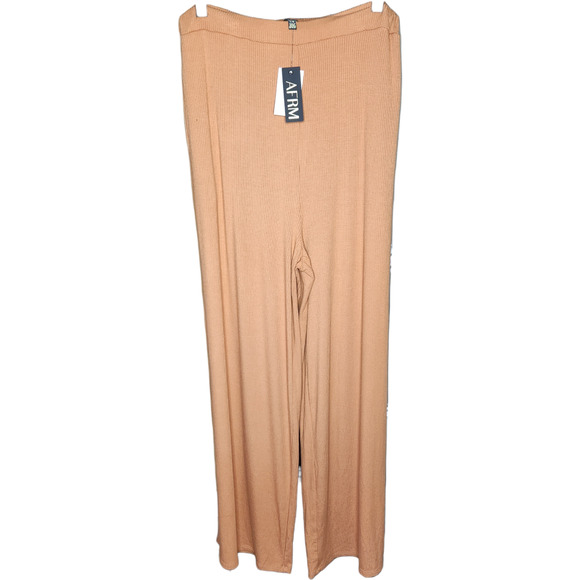 AFRM Pants - NWT AFRM Womens Large Caramel Ribbed Wide Leg Knit Casual Pant Elastic Waist